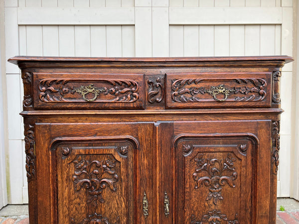 Antique French Louis XV Buffet Sideboard Cabinet Carved Oak Server c1920