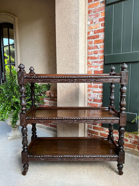 Antique English Hotel Dumbwaiter Server Sideboard Trolley Carved Oak Renaissance