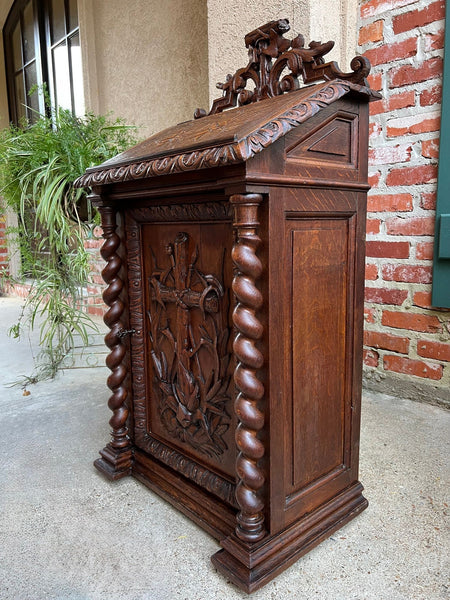 Antique French Altar Lecturn Gothic Bible Box Podium Sacristy Cabinet Carved Oak