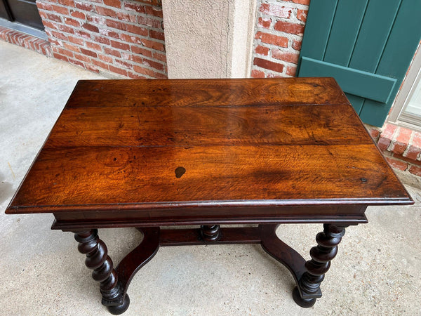 Antique English Barley Twist Writing Table Library Desk Jacobean Walnut c1880
