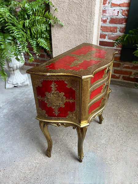 Vintage Italian Gold Gilt Wood Chest End Table Florentine RED Hollywood Regency Tole