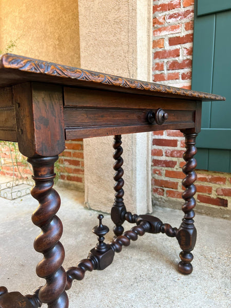 Antique English Console Table Writing Desk Jacobean Barley Twist Carved Oak c1890