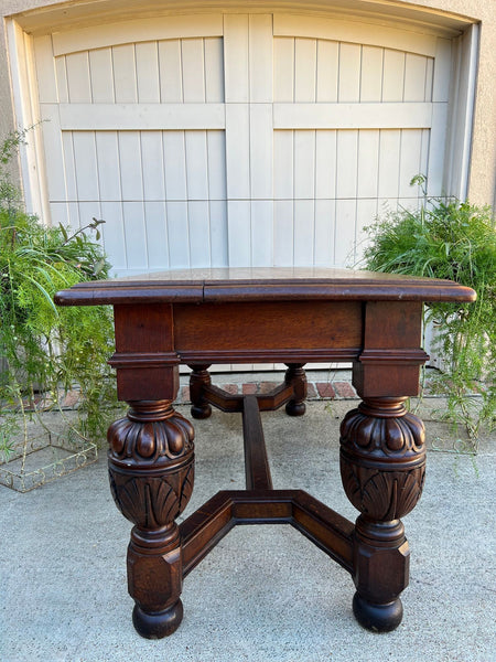 Antique English Oak Refectory Console Hall Table Carved Jacobean or Tudor c1890