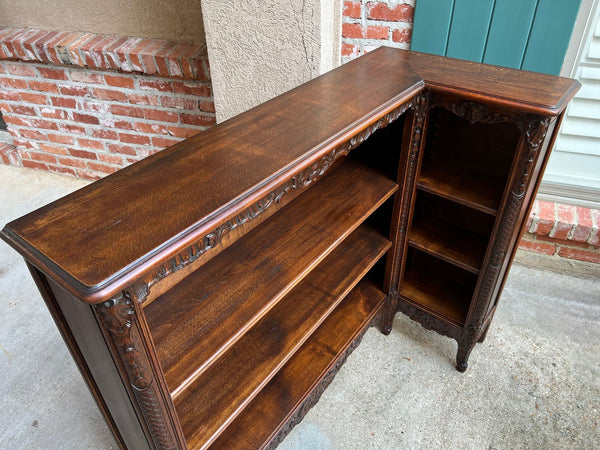 Antique French Corner Bookcase Carved Oak Louis XV Revival Open Shelves c1920 b