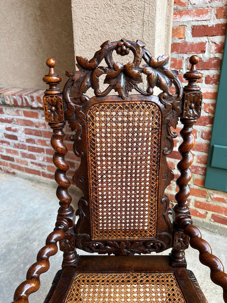 Antique French Child High Chair Renaissance Barley Twist Carved Oak Caned c1890