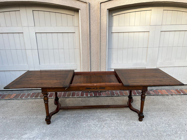 Antique English Oak Refectory Dining Table Jacobean Double Leaf 10 ft. c1930