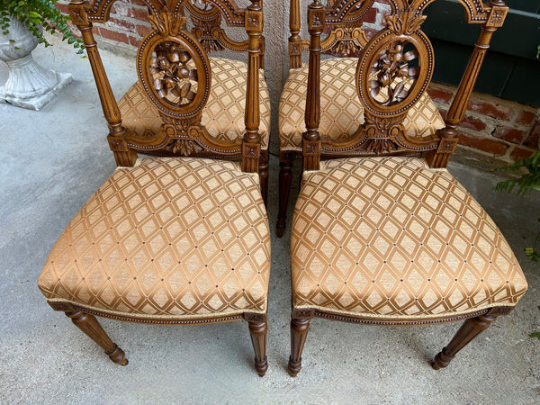 Set 4 Antique French Louis XVI Salon Chairs Petite Dining Parlor Carved Walnut