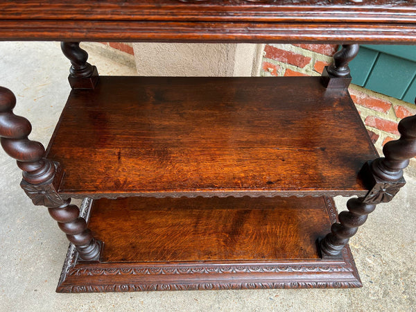 Antique English Server Console Table Jacobean Carved Oak Barley Twist c1900