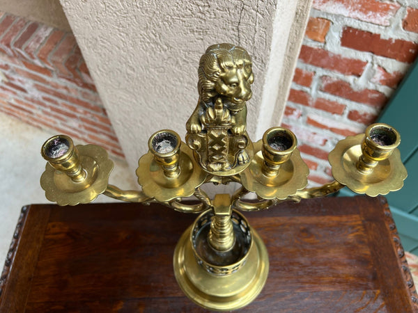 Antique French Brass Candelabra Baroque Revival Lion Sculptural Large c1890