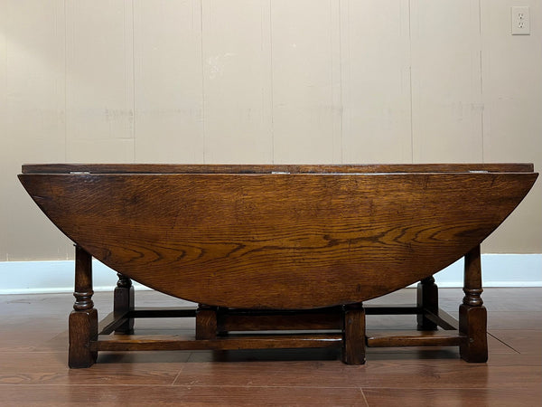 Antique English Oak Coffee Table Drop Leaf Jacobean Wake Table Gateleg c1930