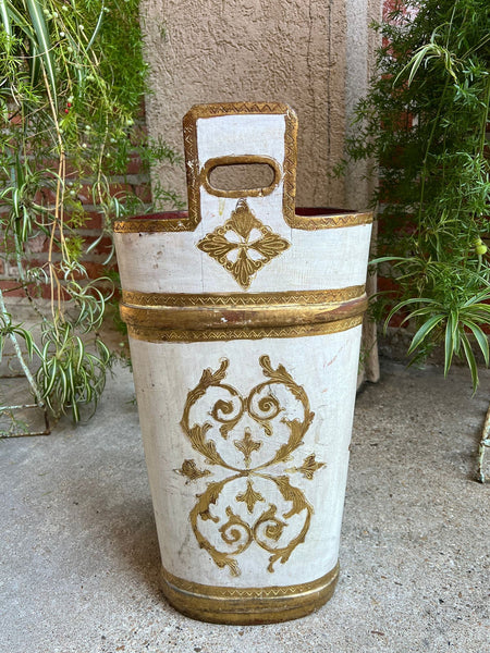 Vintage Italian Florentine Giltwood Umbrella Stand Mid-Century Floral Vase Urn