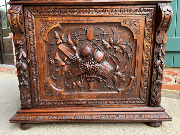Antique French Wine Cabinet Sideboard Renaissance Revival Carved Oak c1890