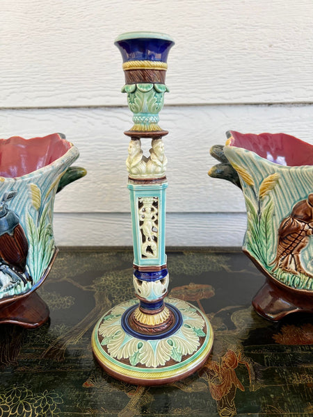 Antique English Wedgwood Majolica Candlestick Candle Holder Cinque Cento c1876