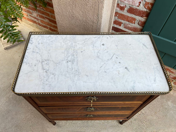 Antique French Mahogany Louis XVI Chest of Drawers WHITE Marble SMALL Side Table