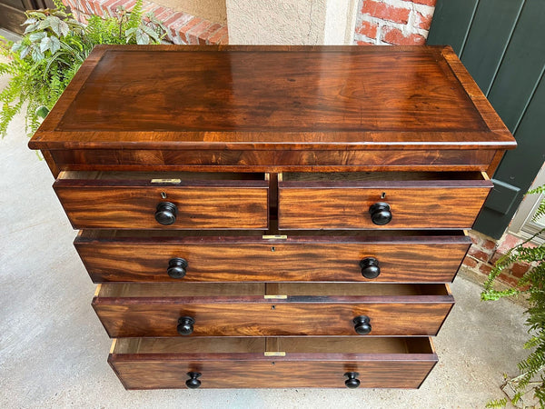 Antique English Chest of Drawers Burl Mahogany Victorian Dresser Cabinet