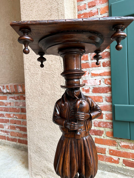 Antique French Breton Pedestal Stands PAIR Carved Figural Display Brittany c1900