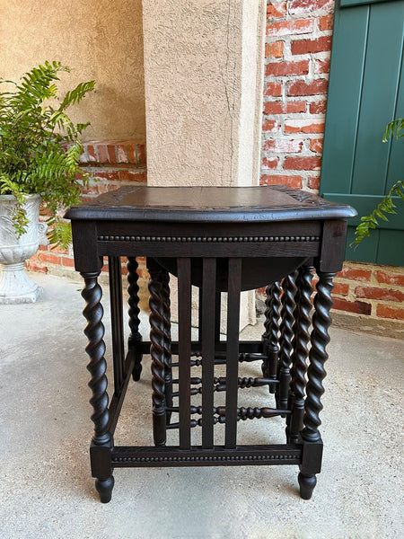 SET 4 Antique French Drop Leaf Nesting TABLE BARLEY TWIST Folding End Carved Oak