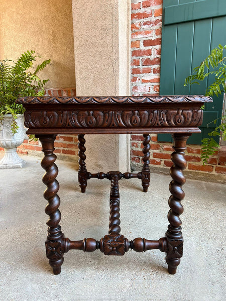 Antique French Sofa Table Writing Desk Barley Twist Carved Oak Renaissance