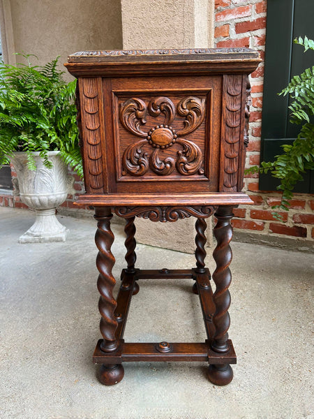 Antique French Renaissance Chest Box on Stand Breton Brittany Oak Barley Twist