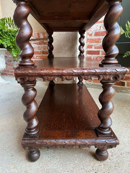 Antique French Carved Oak Server Sideboard Barley Twist Renaissance Bookshelf