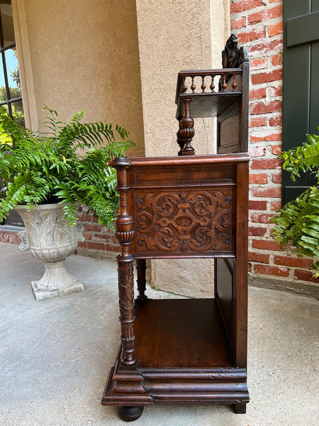 Antique French Side End Table Cabinet Carved Oak Renaissance Spindle Gallery