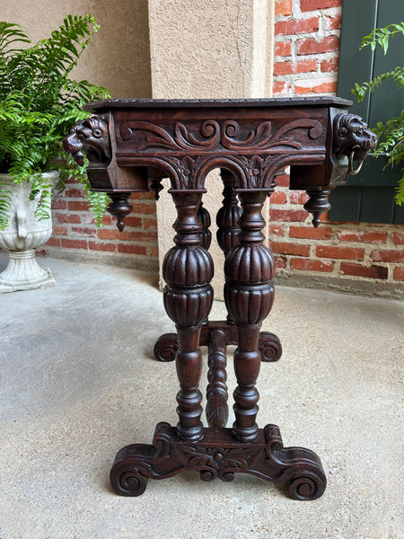 Antique French Console Side Table Renaissance PETITE Gothic Carved Oak c1880