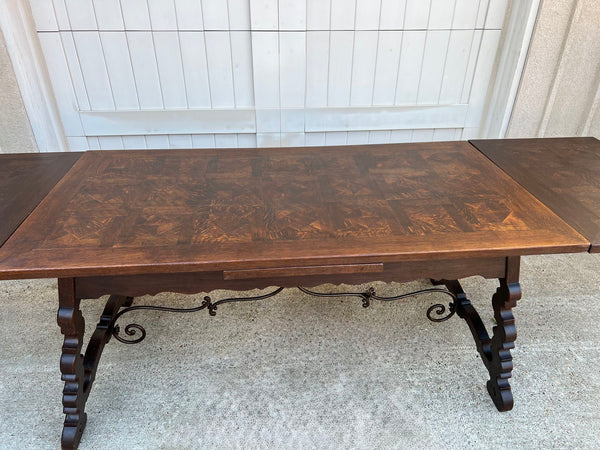 Antique French Oak Dining Table Spanish Catalan Trestle 9 FT. Draw Leaf c1910