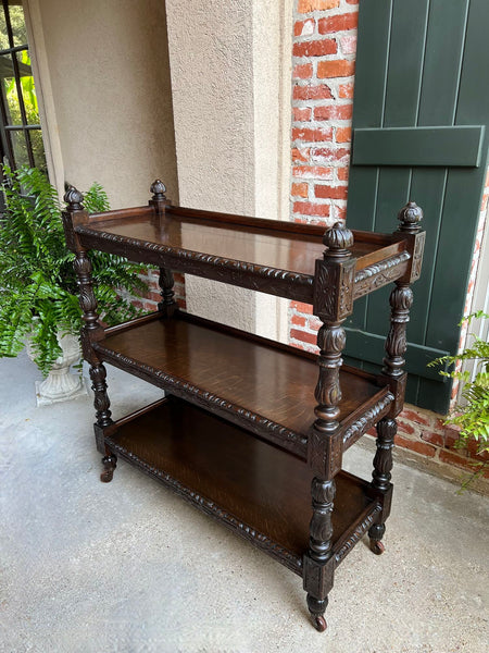 Antique English Hotel Dumbwaiter Server Sideboard Trolley Carved Oak Renaissance