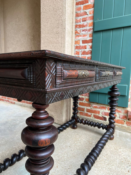 Antique Portuguese Rosewood Library Writing Table Barley Twist Console c1790