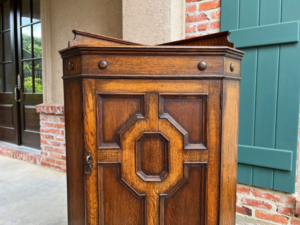 Antique English Tiger Oak Corner Cabinet Barley Twist Jacobean Arts & Crafts