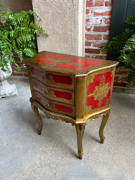 Vintage Italian Gold Gilt Wood Chest End Table Florentine RED Hollywood Regency Tole