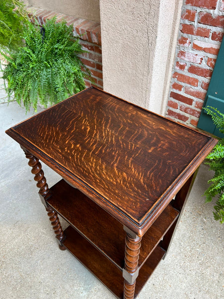 Antique English Oak Bookshelf BARLEY TWIST Open Display Shelf SMALL Bookcase