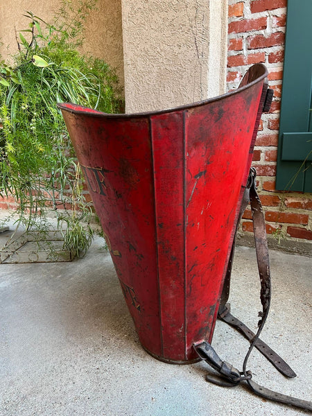 Antique French Vineyard Grape Hod Wine Bucket Winery RED Urn Fireside Box c1890