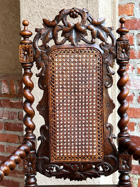Antique French Child High Chair Renaissance Barley Twist Carved Oak Caned c1890