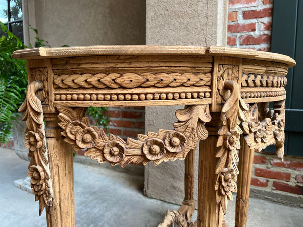 Antique French Louis XVI Console Table Foyer Demilune Carved Bleached Wood c1890