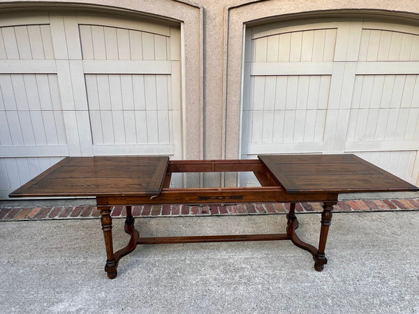 Antique English Oak Refectory Dining Table Jacobean Double Leaf 10 ft. c1930
