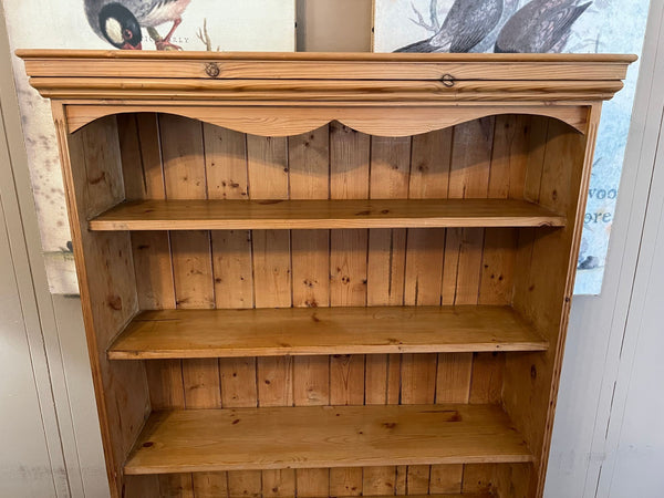 Antique English Country Pine Bookcase Bookshelf Tall Narrow Open Shelf c1900