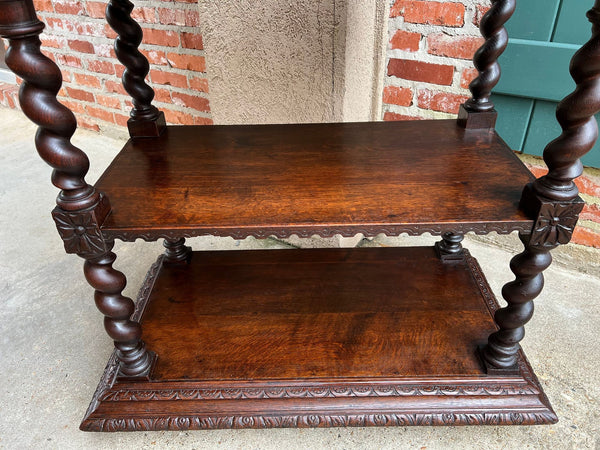 Antique English Server Console Table Jacobean Carved Oak Barley Twist c1900