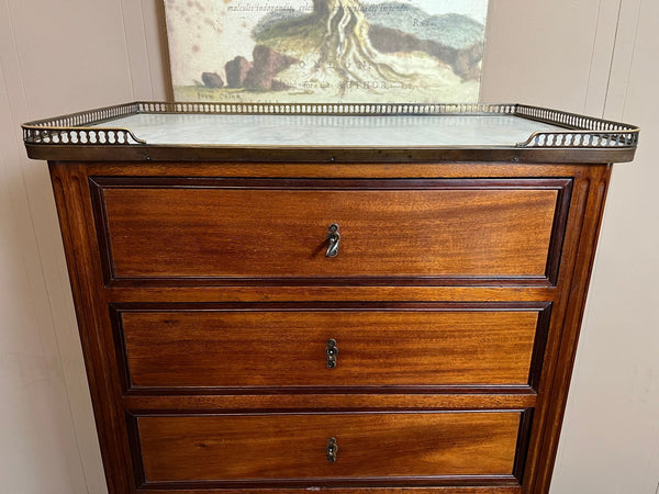 Antique French Chest of Drawers Semainier Louis XVI White Marble Mahogany c1900
