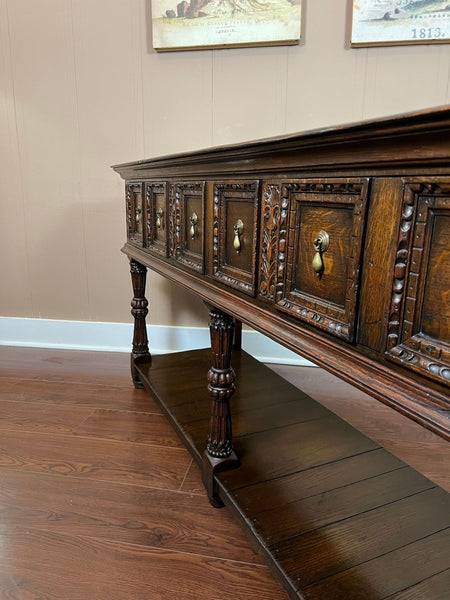 Antique English Dresser Base Sideboard Potboard Jacobean Carved Oak c1890