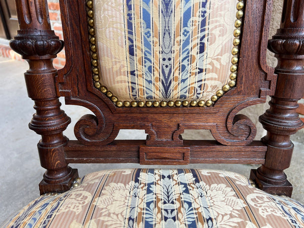 Pair Antique French Dining Chairs Renaissance Carved Oak Black Forest c1880