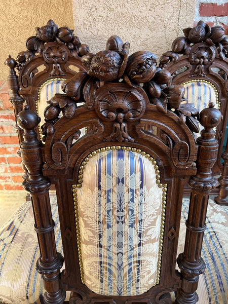 Set 6 Antique French Dining Chairs Renaissance Carved Oak Black Forest c1880