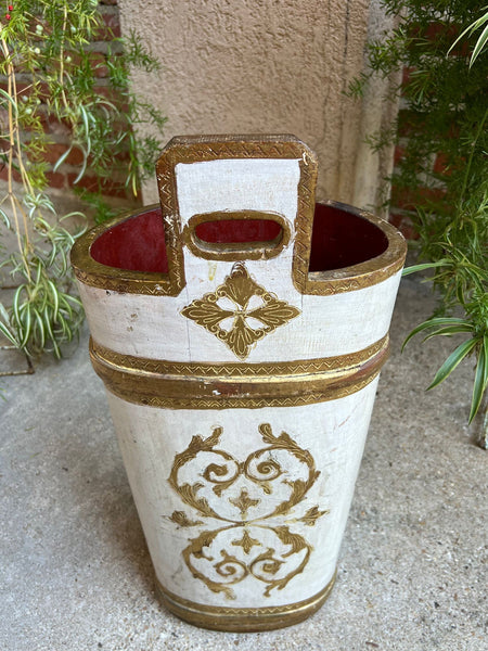 Vintage Italian Florentine Giltwood Umbrella Stand Mid-Century Floral Vase Urn