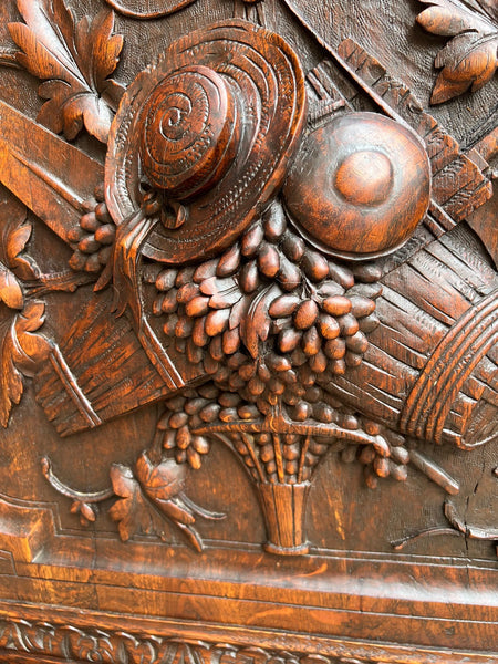 Antique French Wine Cabinet Sideboard Renaissance Revival Carved Oak c1890