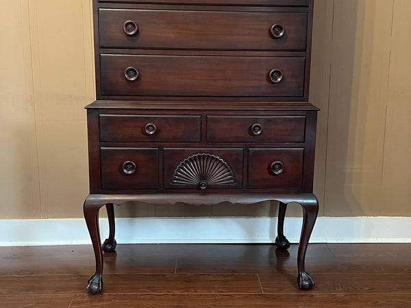 Vintage Chippendale Highboy Chest of Drawers Mahogany Ball and Claw Kindel c1950