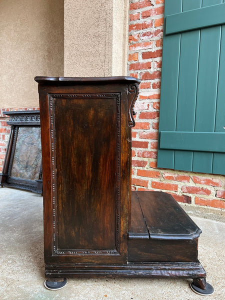 Antique French Gothic Devotional Cabinet Religious Painting Carved Oak Kneeler