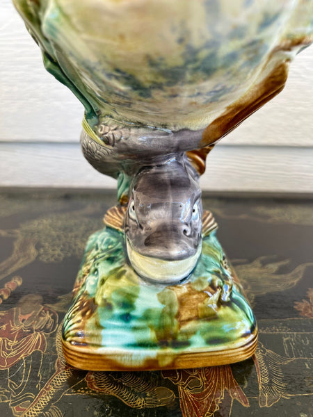 Antique Majolica Vase Bowl Dolphin Nautilus Shell English Royal Worcester c1870