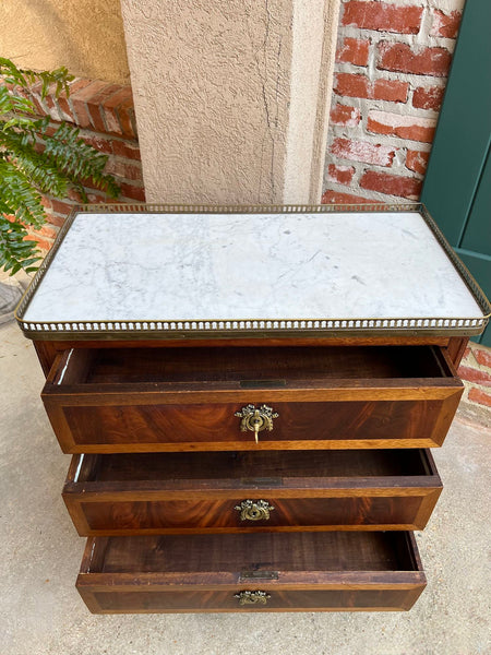 Antique French Mahogany Louis XVI Chest of Drawers WHITE Marble SMALL Side Table