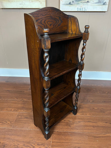 PETITE Antique English Bookcase Bookshelf Barley Twist Tiger Oak Display c1920