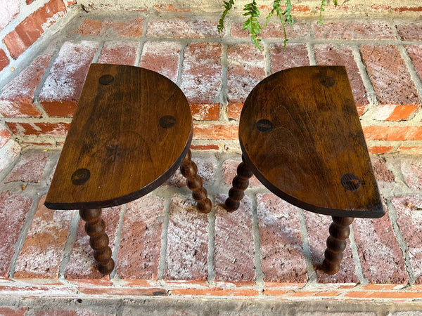 PAIR Set of 2 Antique English Stool Oak Jacobean Display Stand Bobbin Leg c1900